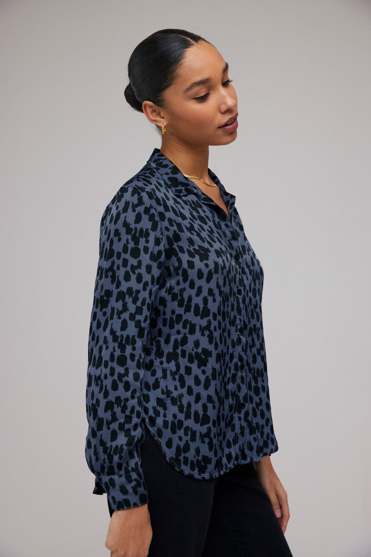 Long Sleeve Clean Shirt - Denim Spots Print