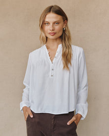 Long Sleeve Pintuck Pullover | White