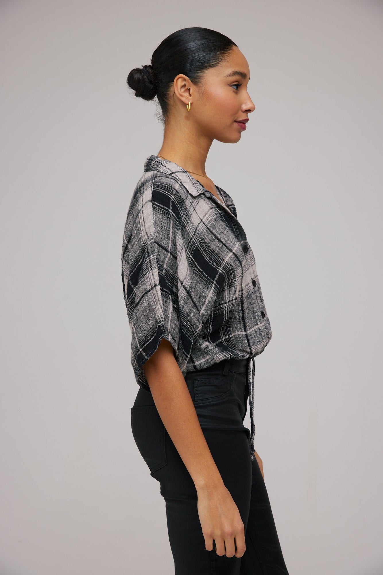 Flowy Tie Waist Shirt - High Desert Plaid