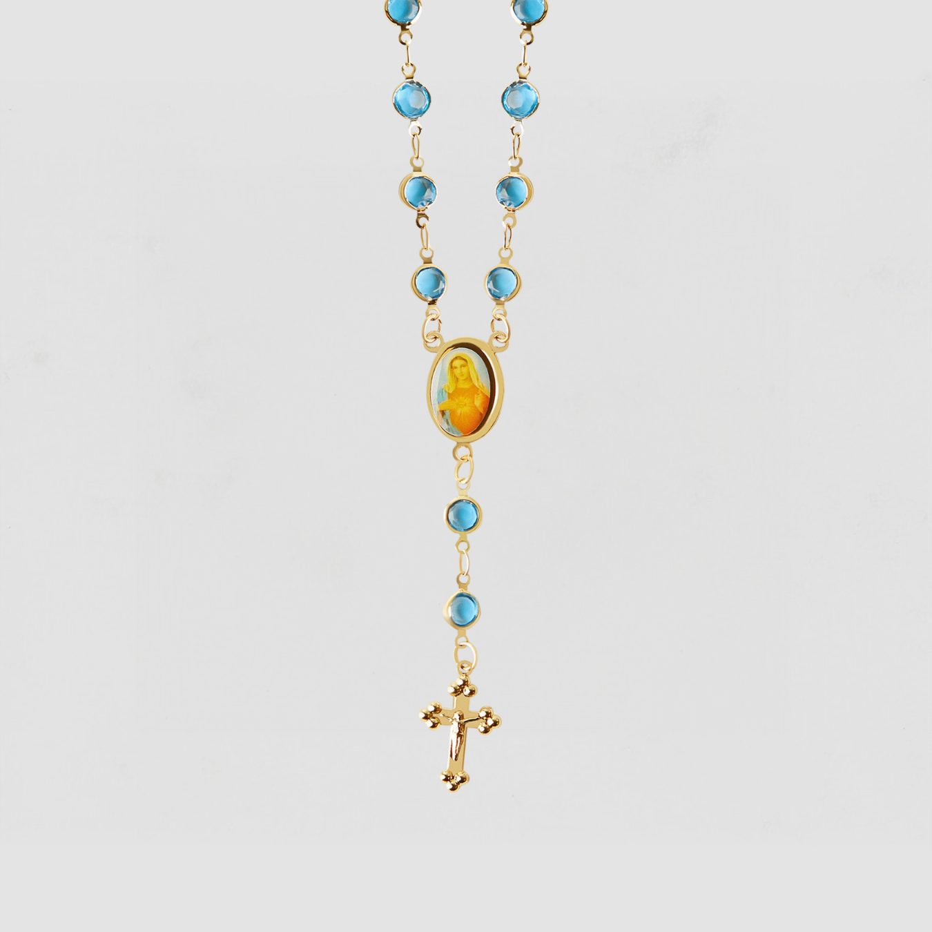 The Mary Blue Stone Rosary Necklace | Gold