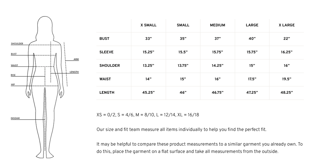 Product size guide