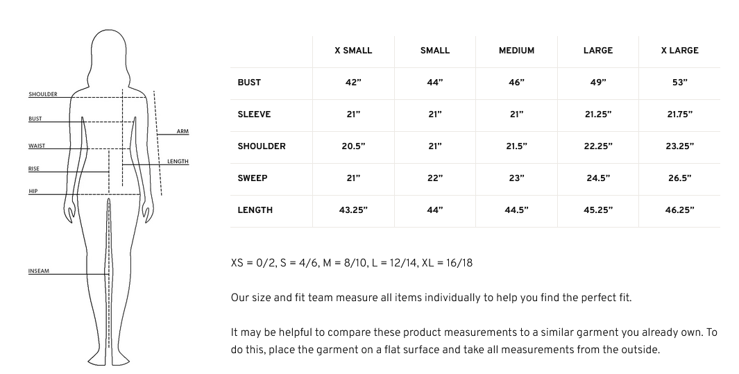 Product size guide