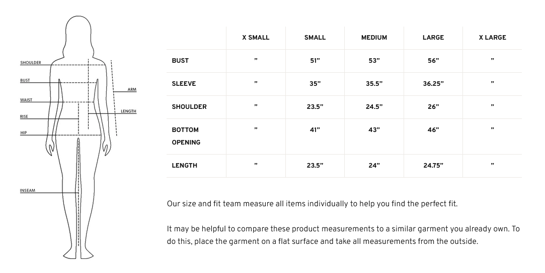 Product size guide