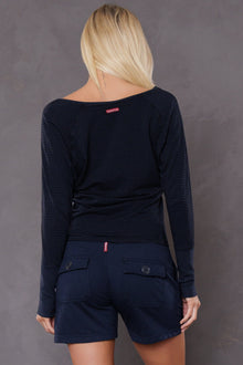 Women | Mini Tonal Stripe Dolman Sleeve V-Scoop Tee | Past Midnight