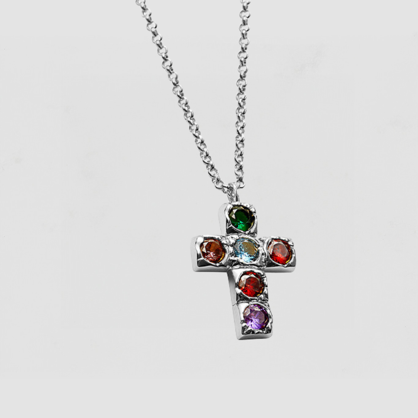 The Multicolor Large Bezel Cross | Sterling Silver