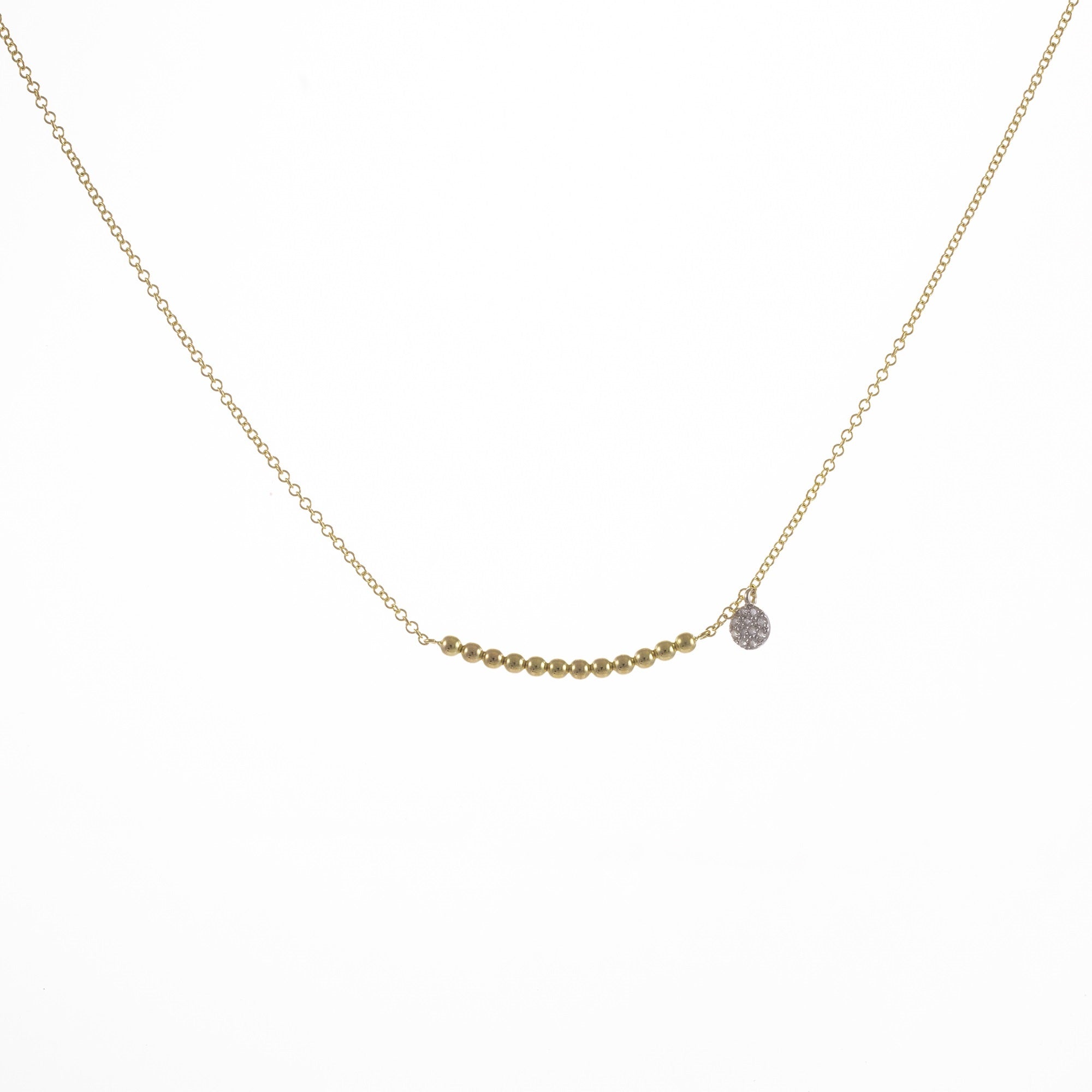 Dainty Ball Chain And Diamond Bezel Necklace | Yellow Gold