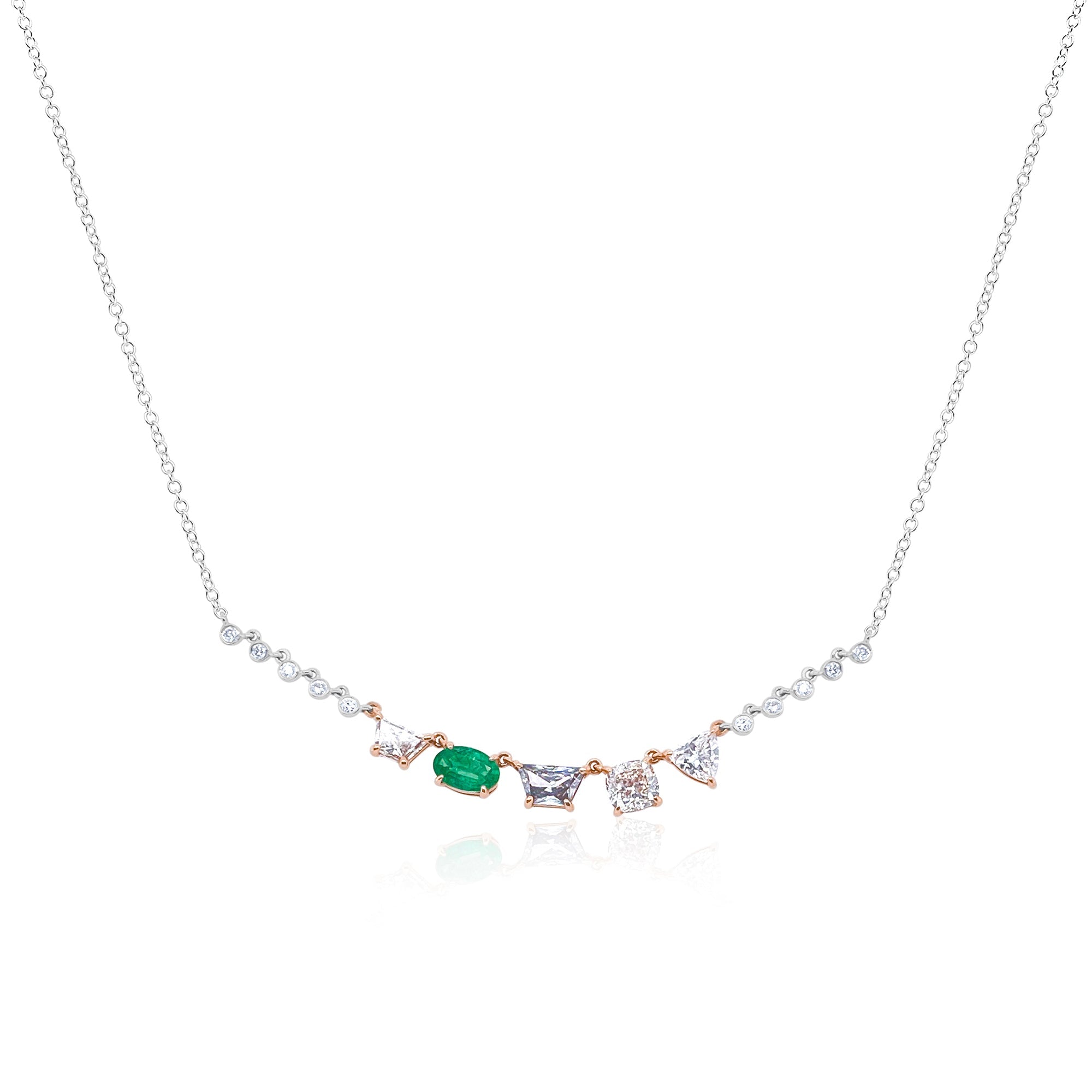Two Tone Gold Diamond And Emerald Necklace | Two Tone