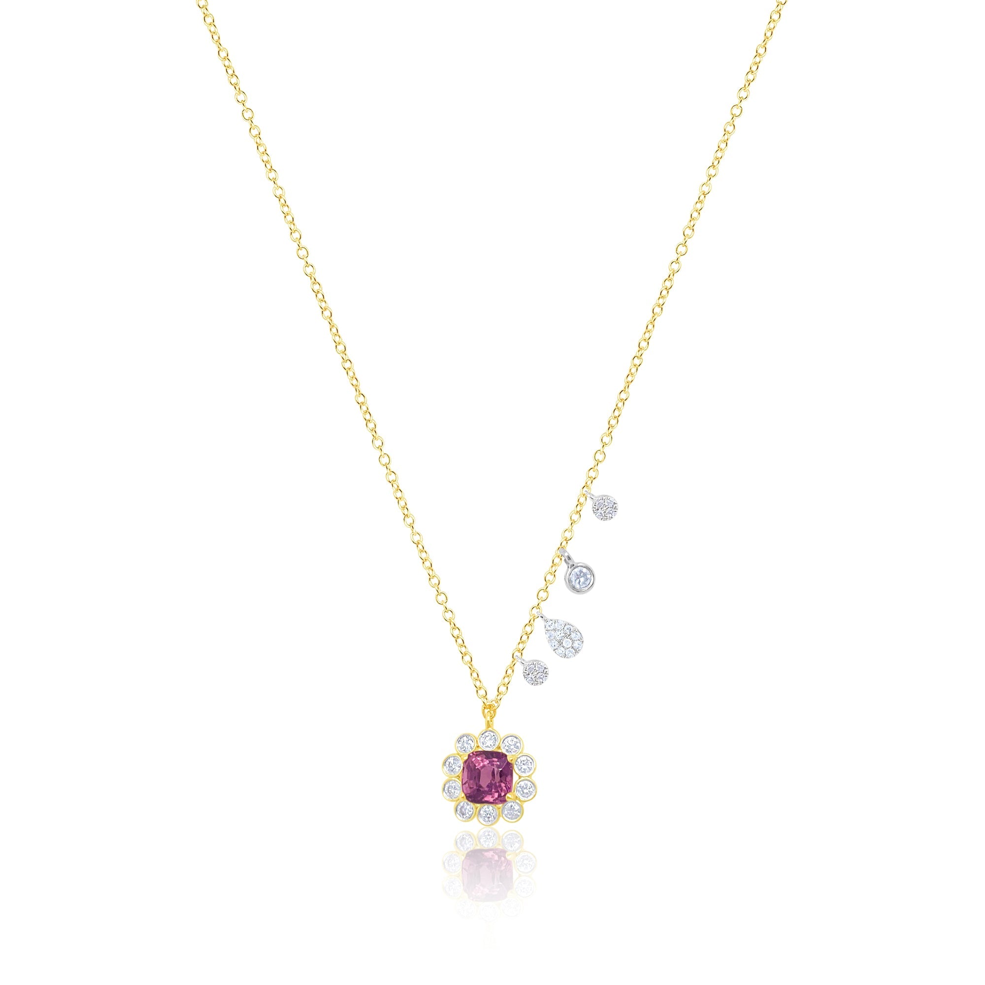 Yellow Gold Garnet Flower Diamond Necklace | Yellow Gold