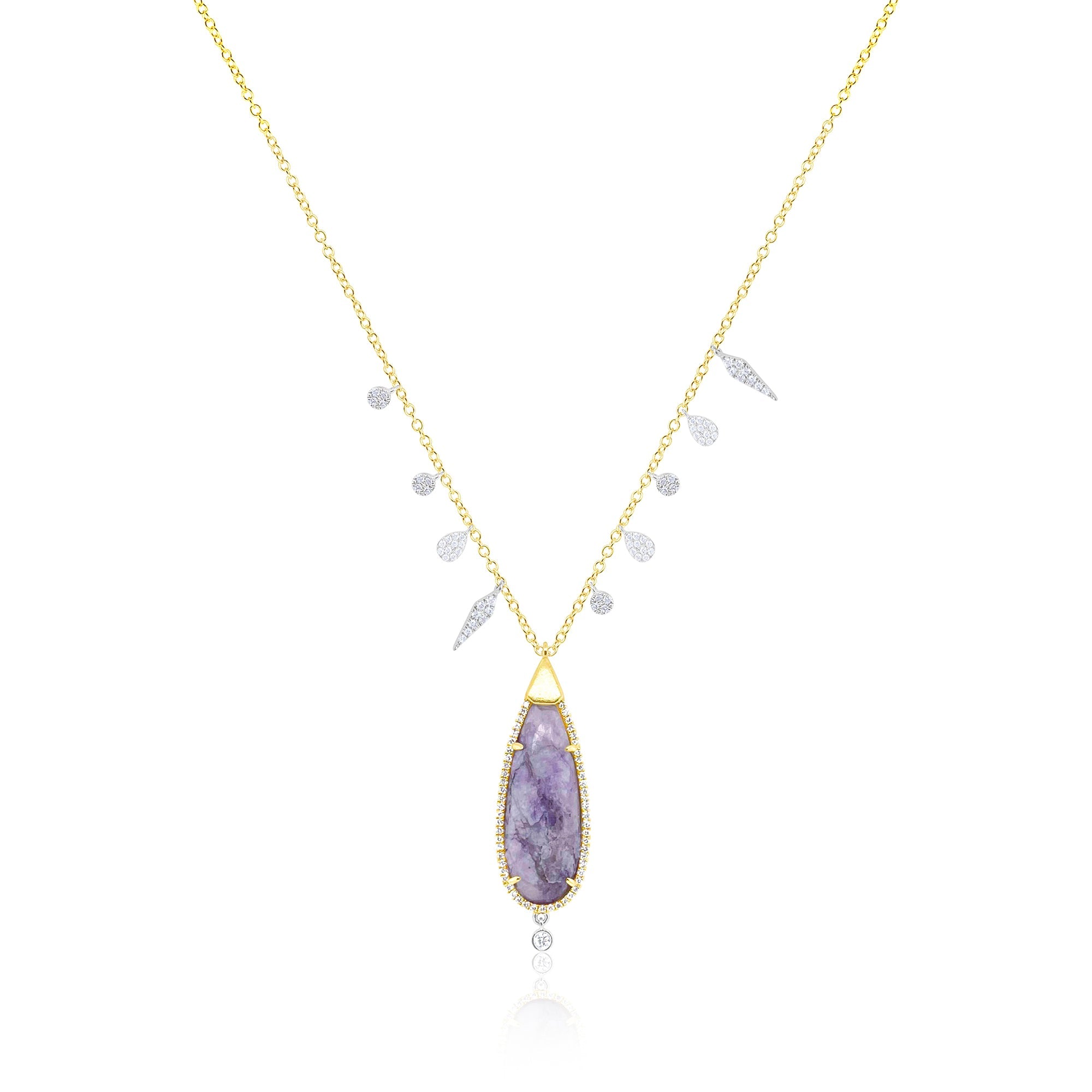 14Kt Yellow Gold Silver Center Purple Jasper Diamond Necklace | Yellow Gold