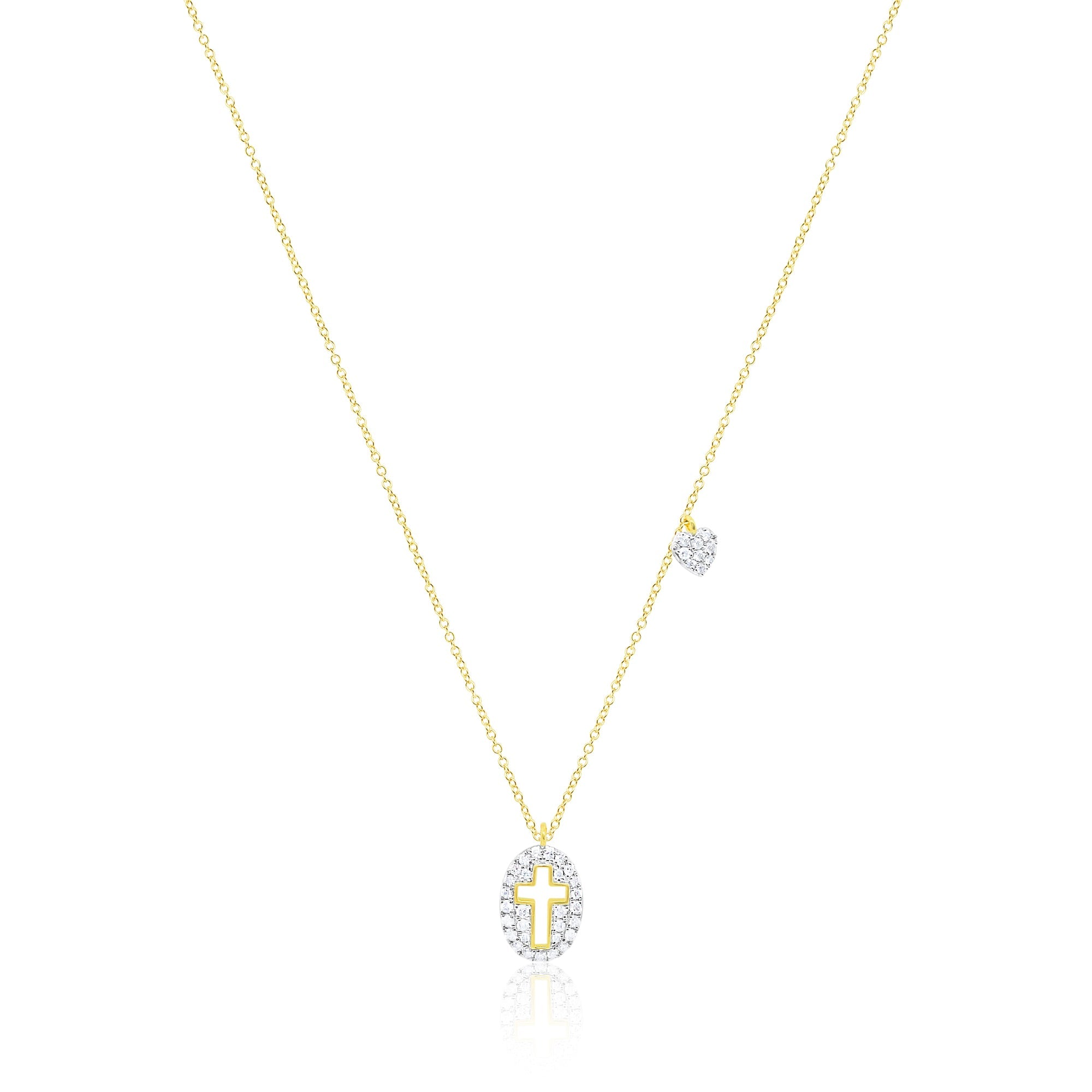 14Kt Yellow Gold Cross Heart Diamond Necklace | Yellow Gold