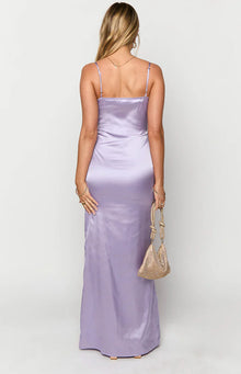 Nahanee Satin Ruffle Maxi Dress | Lilac