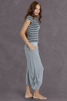 Women | Nautical Stripe Cap Sleeve Fitted Tee | Nickel