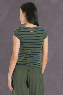 Women | Nautical Stripe Cap Sleeve Fitted Tee | Olive