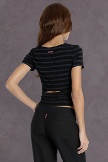 Women | Nautical Stripe Drape Back Tee | Black