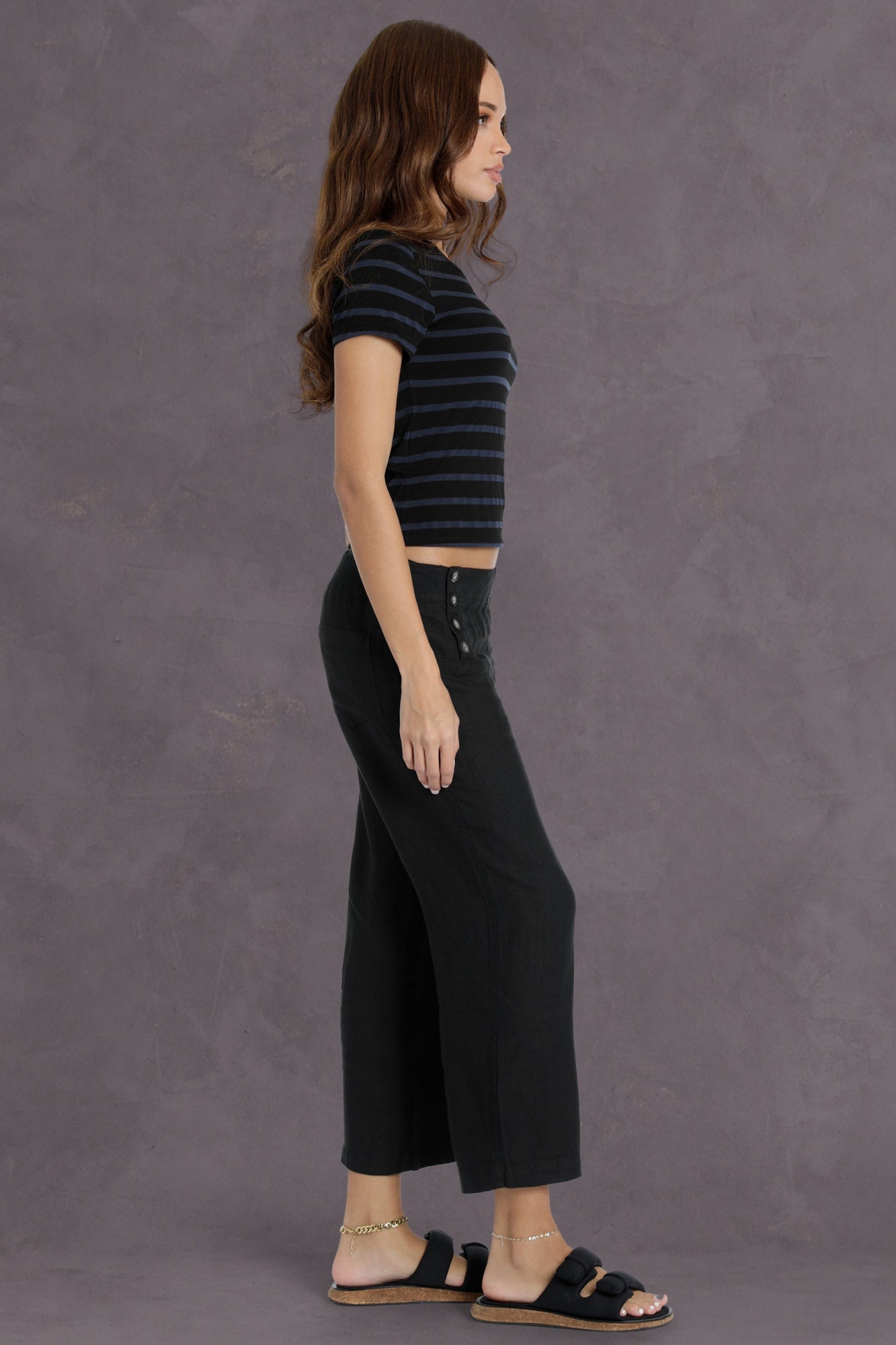 Women | Nautical Stripe Drape Back Tee | Black