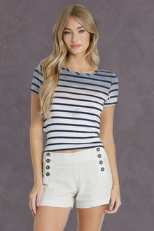 Women | Nautical Stripe Drape Back Tee | Rainbow Horizon 54