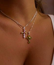 Jadra Lime Green Cross Necklace | Sterling Silver