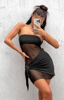 Out Loud Mesh Strapless Mini Dress | Black