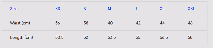 Product size guide