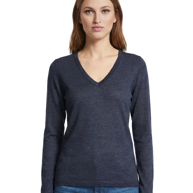 Women | V Neck Sweater | Navy Melange