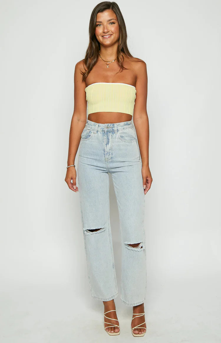 Pia Contrast Bind Knit Tube Top | Yellow