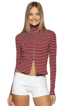 Poppi Double Zip Sweater | Burgundy Stripe