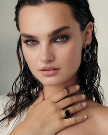 The Midnight Mesa Drop Studs | Black Agate | Silver