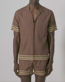 Maitan Solmio Print Relaxed Fit Capri Collar Shirt | Copper Red