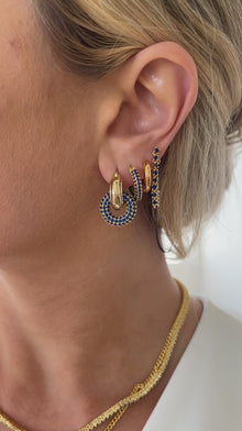 Pave Interlock Hoops | Blue Sapphire Cubic Zirconia | Gold