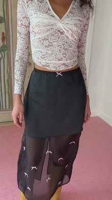 Harper Bow Tiered Skirt | Black Pink Bow