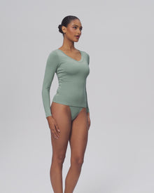 V-Neck Long Sleeve Top | Cool Gray