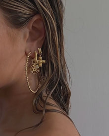 Rosette Coil Charm Hoops | Cubic Zirconia | Gold