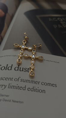 Bezel Stone Cross Studs | Cubic Zirconia | Gold