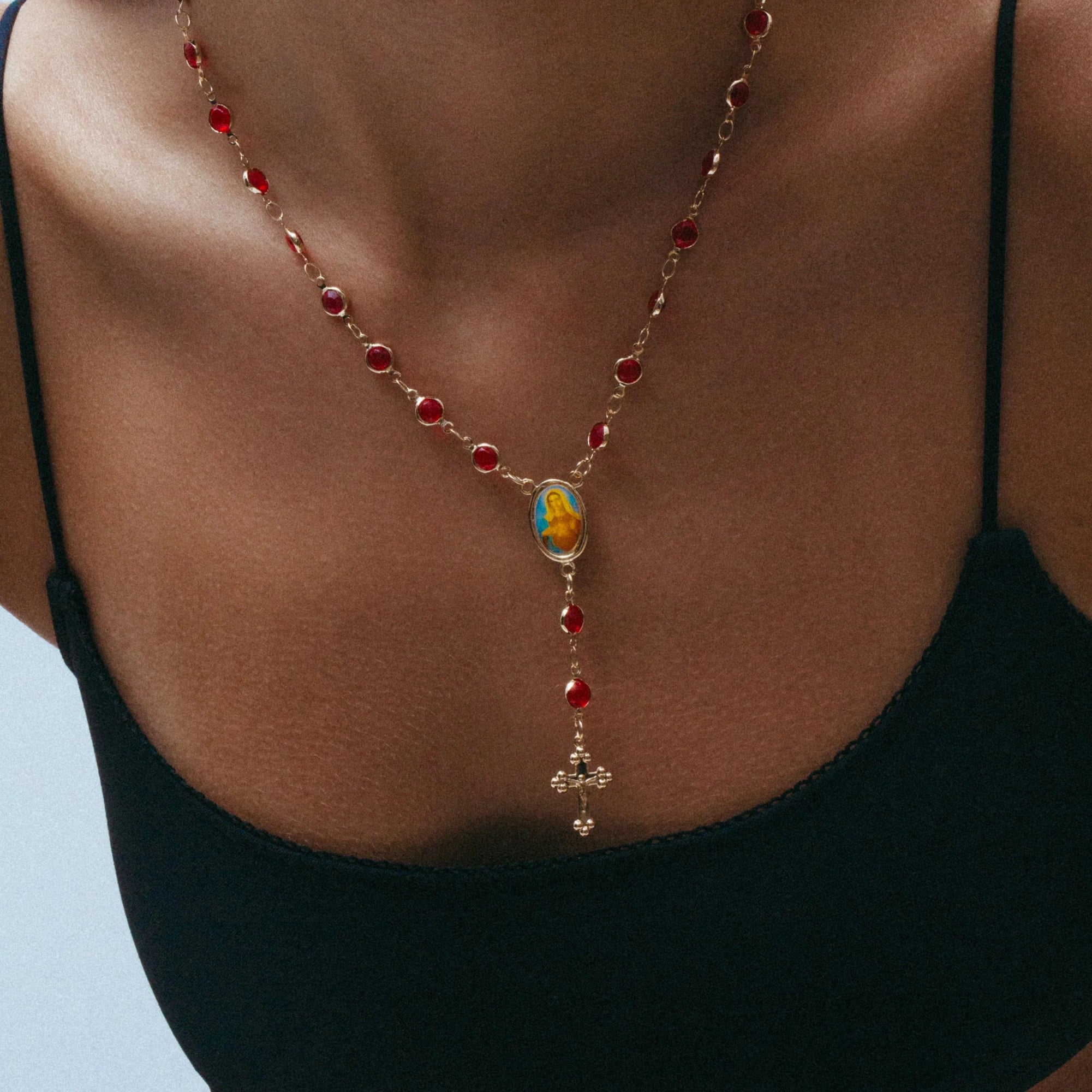 THE RED STONE ROSARY NECKLACE - The M Jewelers