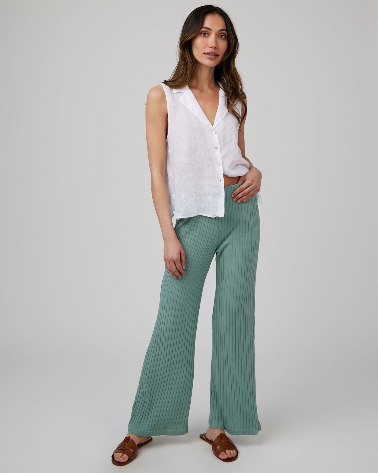 Ribbed Wide Leg Pant | Clean Sage