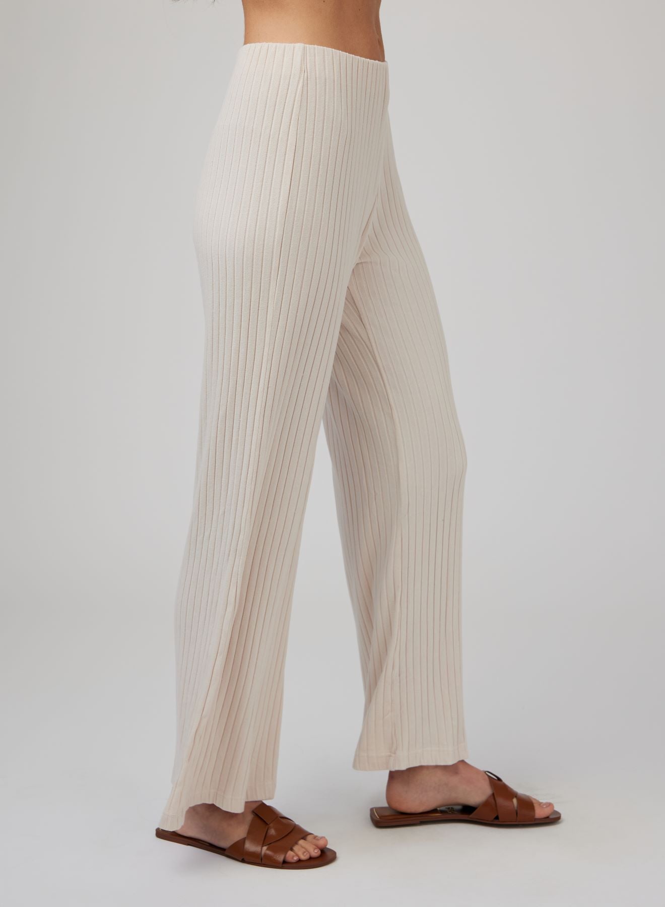 Ribbed Wide Leg Pant | Sand Shell