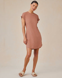 Roll Sleeve T-Shirt Dress | Terracotta Brown