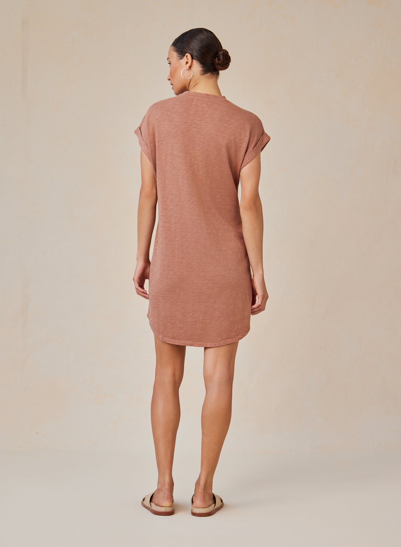 Roll Sleeve T-Shirt Dress | Terracotta Brown