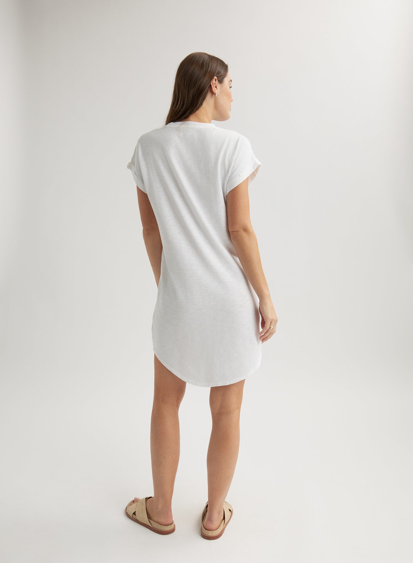 Roll Sleeve T-Shirt Dress | White