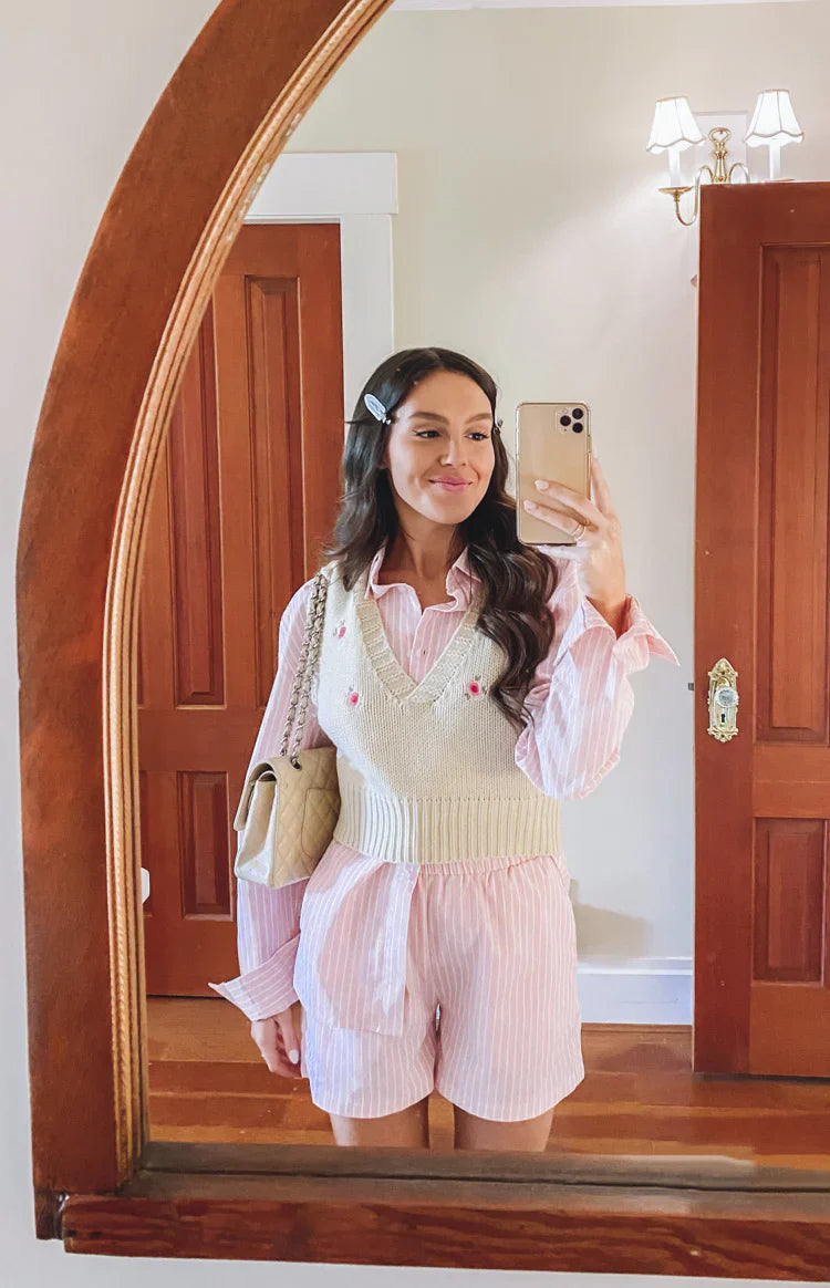 The Sarah Shorts | Pink Pinstripe