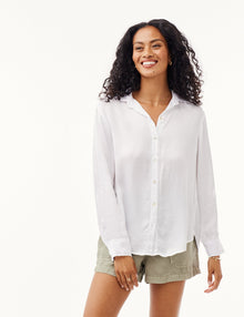 Side Slit Button Down Shirt - White