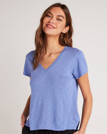 Side Slit V-Neck Tee | Peri Blue