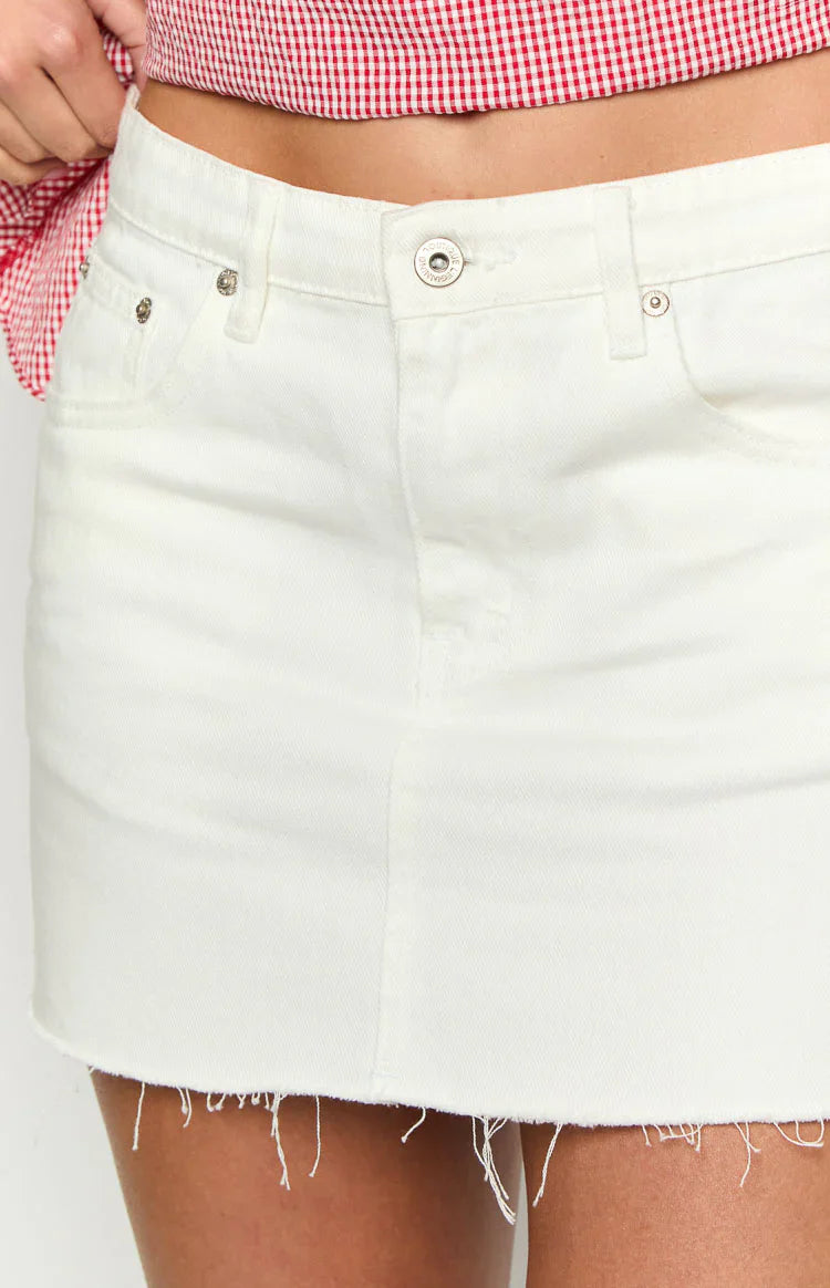 Siletto Denim Low Rise Mini Skirt | White