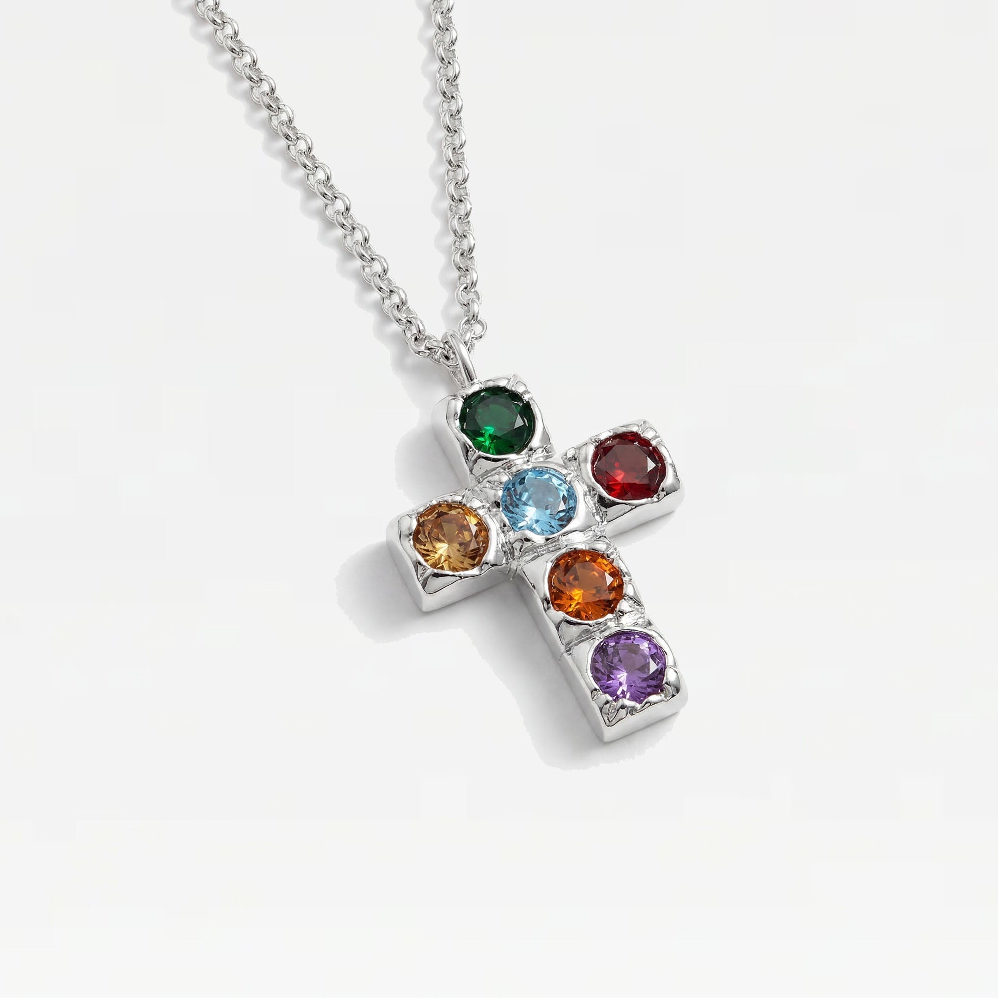 The Multicolor Large Bezel Cross | Sterling Silver