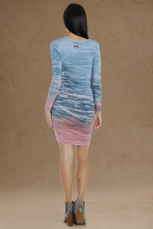 Women | Long Sleeve Side Shirred Dress | Rainbow Horizon 91
