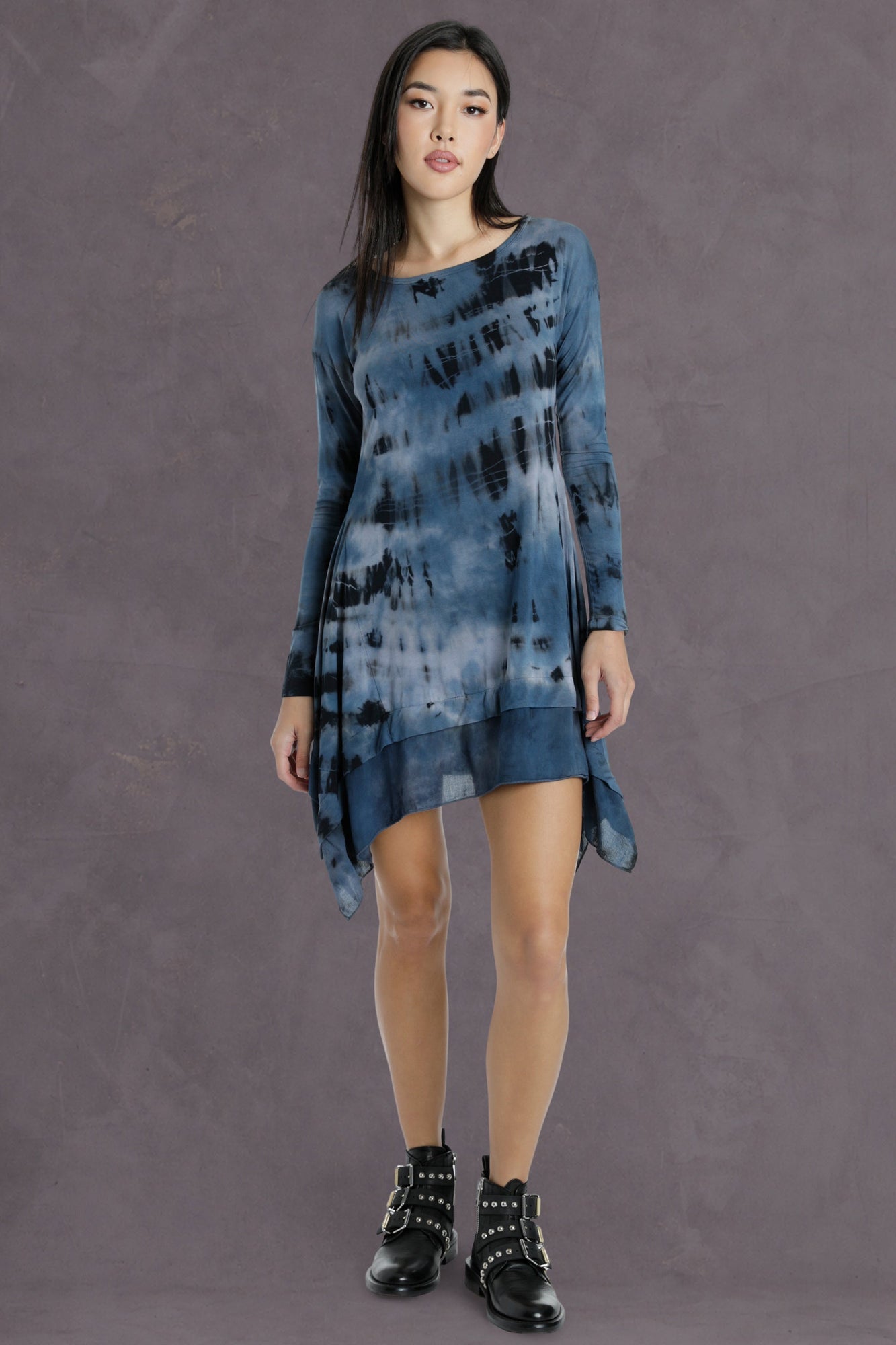 Women | Long Sleeve Handkerchief Hem Dress | Cloud Wash 1