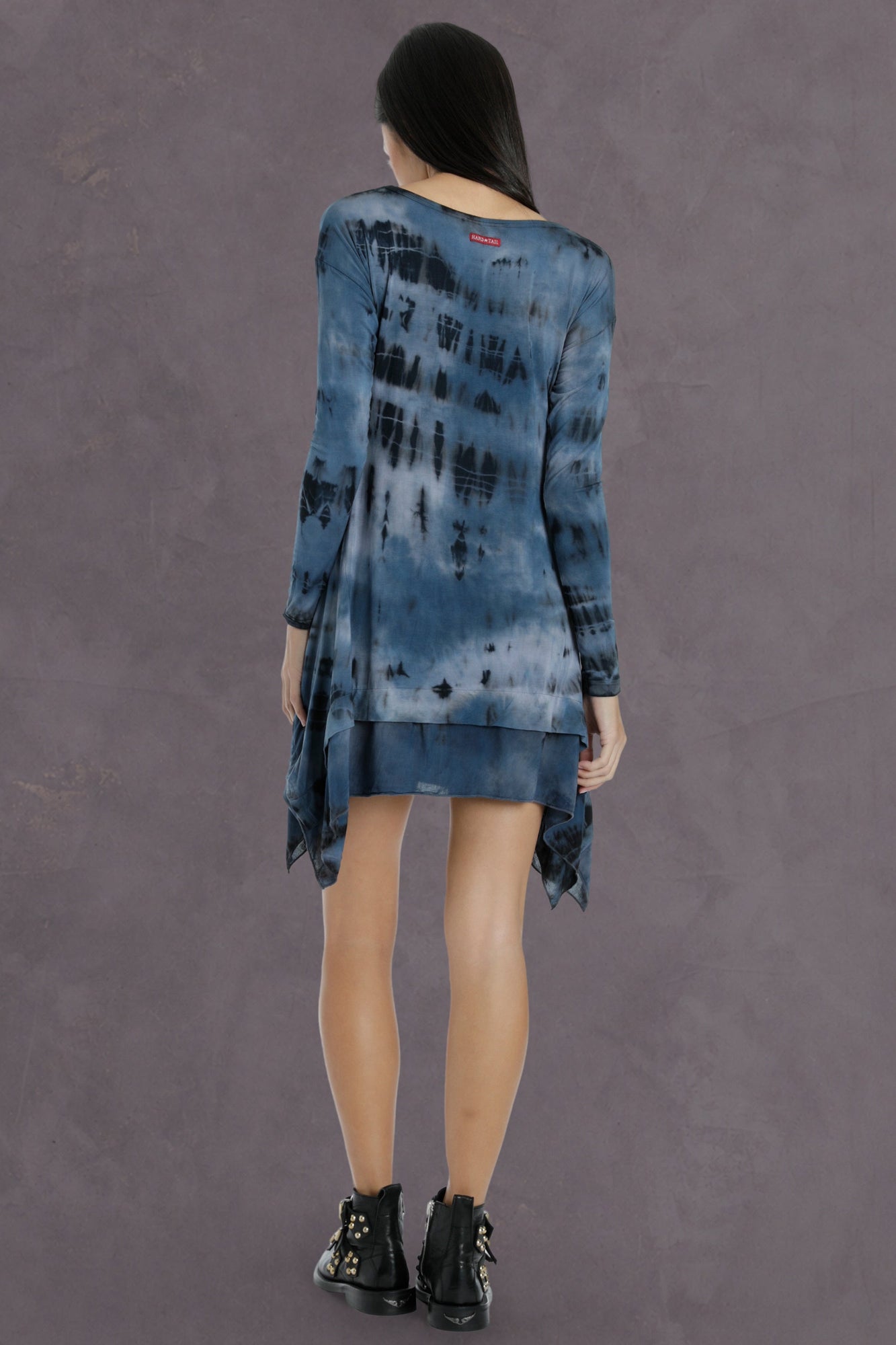 Women | Long Sleeve Handkerchief Hem Dress | Cloud Wash 1