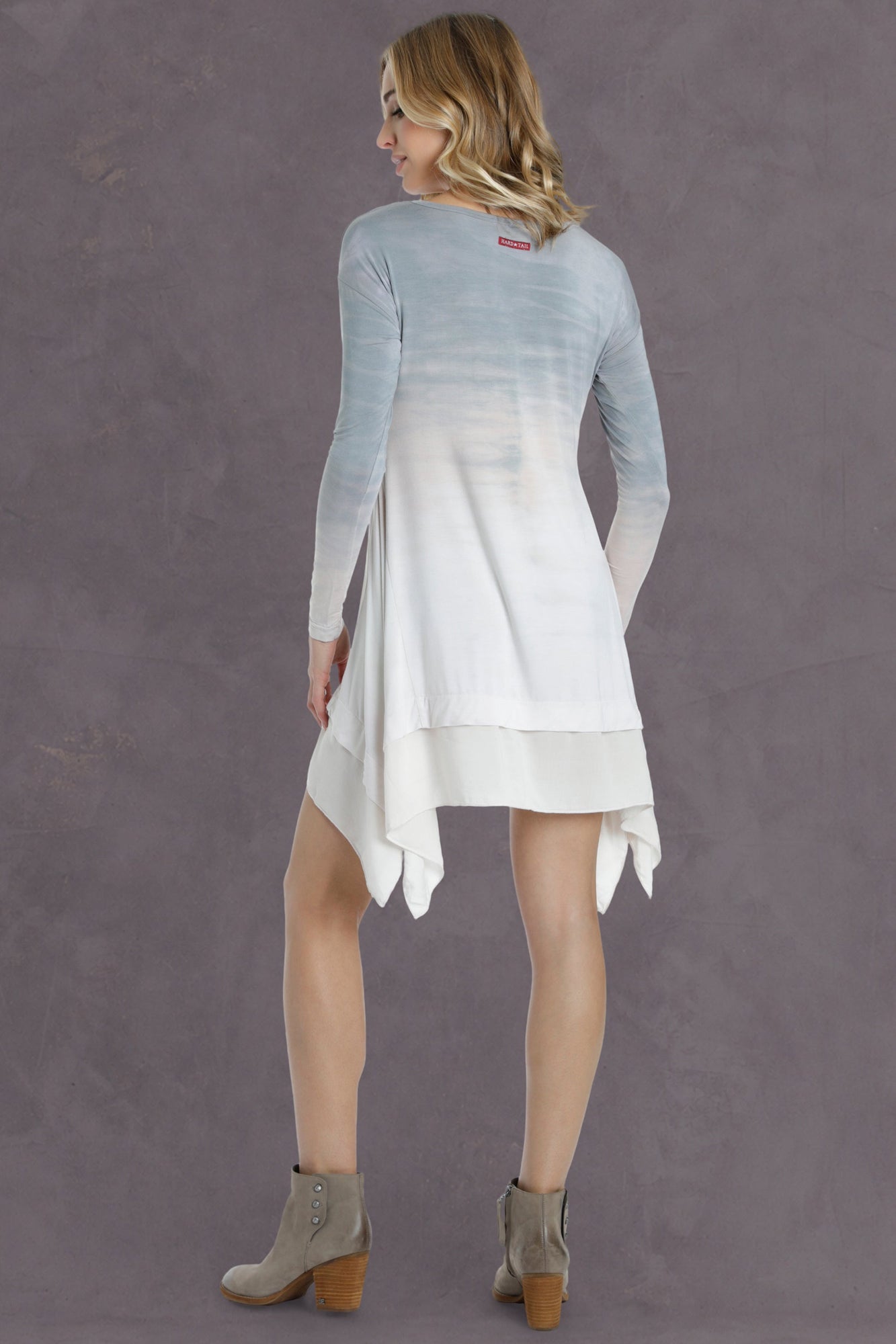Women | Long Sleeve Handkerchief Hem Dress | Rainbow Horizon 54