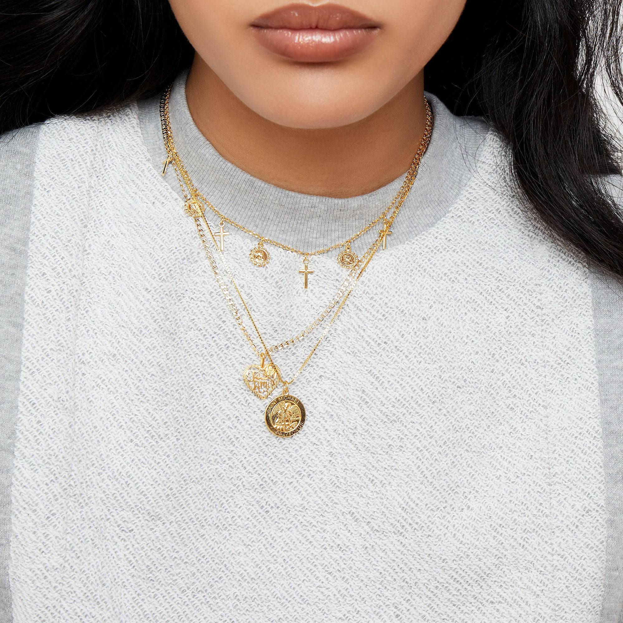 gold st michael medal pendant necklace