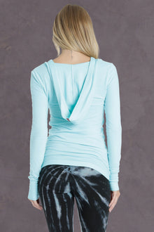 Women | Long Fitted Henley Hoodie Tee | Tiffany